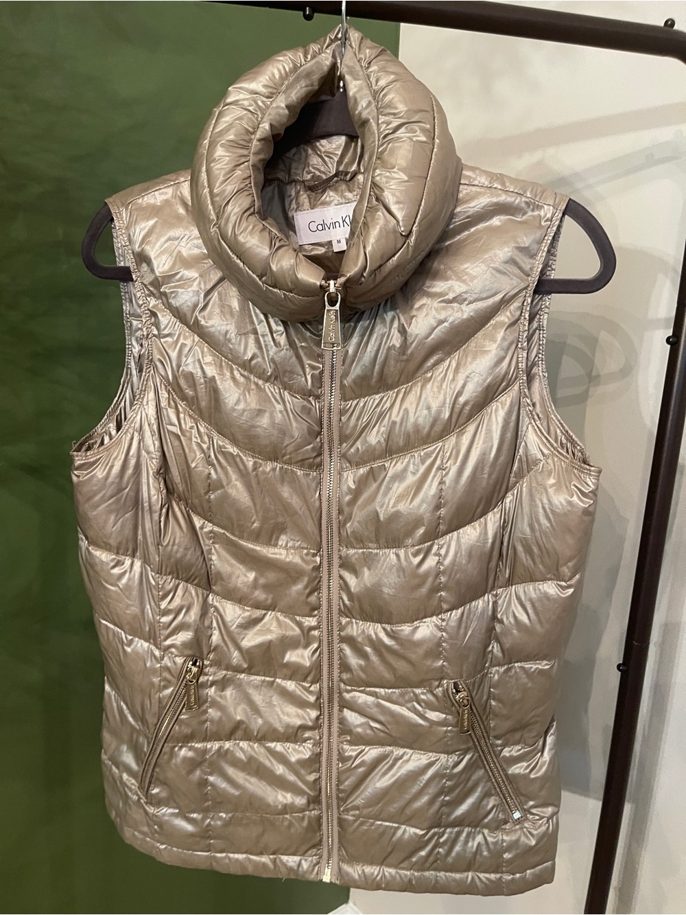 Calvin Klein Metallic Taupe Puffer Vest